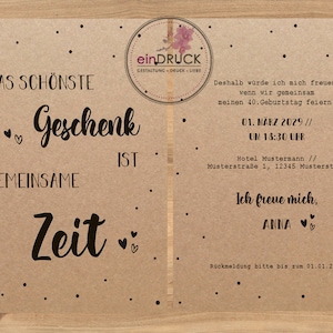 einladung zum geburtstag I kraftpapier, runder geburtstag, eindruck, einladungskarte, 30. 40. 50. 60. 70. 80. geburtstag, gemeinsame zeit