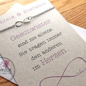 Geschwister Karte mit Armkette*  Unendlich Armband, spruchbild, schwester, bruder, eindruck, geschenk