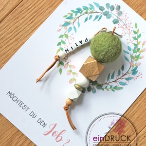 Geschenk Karte mit Schlüsselanhänger-Patin, Patentante, Mama, Papa, Oma, Opa, beste Freundin ,Blumenkranz, Eukalyptus einDruck, Bilderrahmen