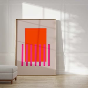 Geometric abstract wall art/Pink and Orange Contemporary art print/70x100 wall art print/Hot pink/beige Modern poster/Color block art print.