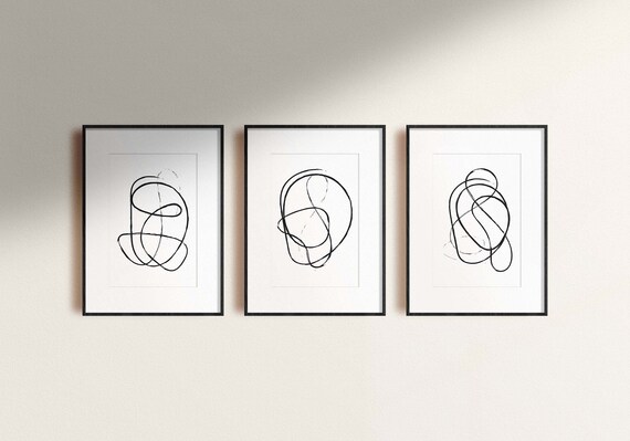Set of 3 Black Abstract Minimalist Wall Art Prints/set of 3 | Etsy