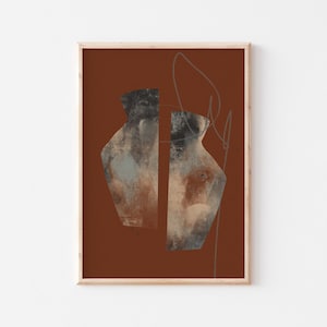 Rust abstract wall art print/Vintage abstract poster/Burnt orange blue black art print/Contemporary bohemian art/terracotta pot illustration
