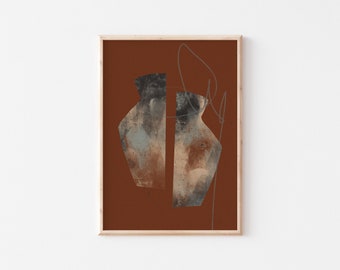 Rost orange blau schwarz Wand Kunst / abstraktes Poster / Vintage Kunst / abstraktes Poster / Boho Kunst / Terrakotta Illustration