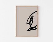 Minimalist wall art print/Black and beige brush stroke digital printable/Neutral modern art/Black one line art poster.