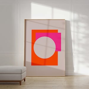 Pink und Orange geometrische Wand Kunst Druck / Lebendiges Buntes Extra großer Kunstdruck / Pinkes 70x100 Poster / Minimalistisches Modernes Farbblock Dekor.