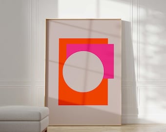 Pink and Orange geometric wall art print/Vibrant Colorful Extra large art print/Hot pink 70x100 poster/Minimalist Modern color block decor.
