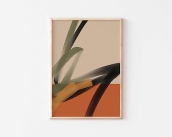 Orange, beige, olive green abstract wall art, brush stroke abstract painting, Modern contemporary art print, Bohemian room wall decor.