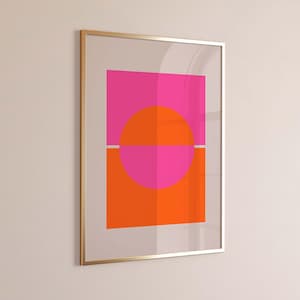 Impresión artística de pared en bloques de colores rosa y naranja/Impresión artística extragrande de colores vibrantes/Póster rosa fuerte de 70 x 100/Decoración geométrica moderna minimalista.