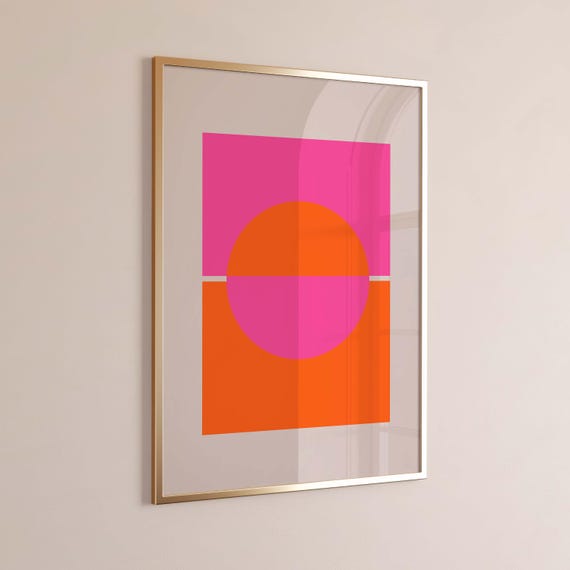 Pink and Orange color block wall art print/Vibrant Colorful Extra large art print/Hot pink 70x100 poster/Minimalist Modern geometric decor.
