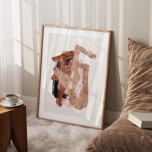 Rust wall art/Brush stroke painting/Brown, cream, black and beige wall art/burnt orange, terracotta art/Neutral earth tone Large art print.