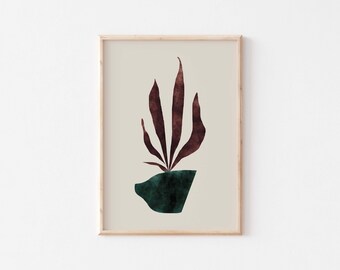 Bohemian Modern botanical abstract wall art print/Red and green art print/Boho Scandinavian poster/Farm house home decor illustration.
