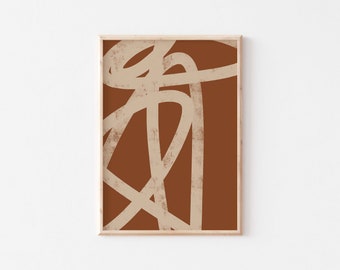 Brush stroke rust wall art print/Retro abstract art/Terracotta beige Minimalist home decor/Boho digital download/Nordic poster/Neutral art.