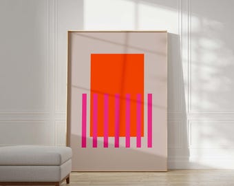 Geometric abstract wall art/Pink and Orange Contemporary art print/70x100 wall art print/Hot pink/beige Modern poster/Color block art print.