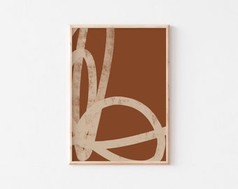 Brush stroke rust wall art print/Retro abstract art/Terracotta beige Minimalist home decor/Boho digital download/Nordic poster/Neutral art.