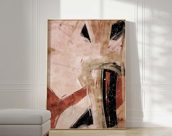Rust abstract painting/Cream, brown Neutral wall art poster/warm giclee art print/Acrylic Modern abstract/pink black Beige Large art poster.