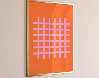 Pink/Orange abstract wall art/Grid bold colorful print/Modern vibrant poster/Red hot pink home decor/Extra large poster/70x100 wall decor.