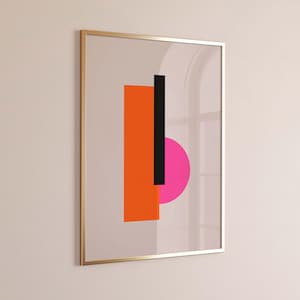 Pink/Orange/Schwarz geometrisches Wandbild/Vibrant Bunt Extra großer Kunstdruck/Hot Pink 70x100 Poster/Minimalistische, moderne Farbblockdekoration