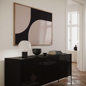 Arte de pared extra grande en negro y beige/impresión de arte en bloque de color minimalista japonés/arte abstracto escandinavo/póster moderno contemporáneo de gran tamaño.