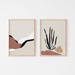 Set of 2 earth tone neutral wall art prints/Boho Gallery wall decor/Landscape Abstract art/Scandinavian home decor/Bohemian bedroom posters.