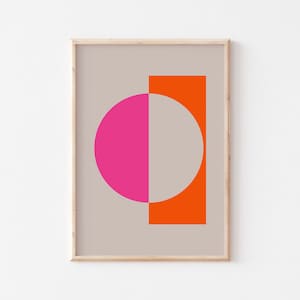Geometric abstract wall art/Pink and Orange Contemporary art print/70x100 wall art print/Hot pink/beige Modern poster/Color block art print.