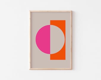 Geometric abstract wall art/Pink and Orange Contemporary art print/70x100 wall art print/Hot pink/beige Modern poster/Color block art print.