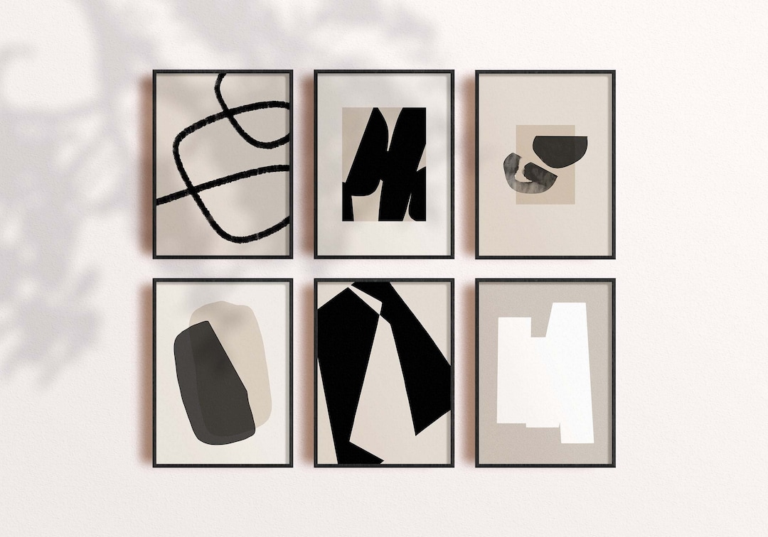 Set of 6 Wall Art Prints/abstract Wall Art/black and Beige Posters
