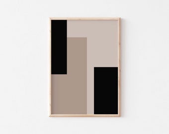 Arte de pared geométrico/Arte de pared imprimible en beige y negro/Impresiones de arte japonés/Impresión minimalista moderna/Arte de pared moderno de mediados de siglo/Impresión de arte neutral.