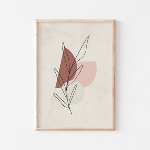 Boho leaf abstract wall art/Abstract bohemian art print/Geometric shapes poster/Scandinavian art print/Modern bedroom decor/Earthy tone art.