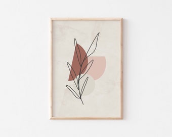 Boho leaf abstract wall art/Abstract bohemian art print/Geometric shapes poster/Scandinavian art print/Modern bedroom decor/Earthy tone art.