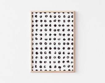 Extra large Polka dots minimal abstract art/Scandinavian Black and white wall art/Mid century modern poster/Contemporary abstract painting.
