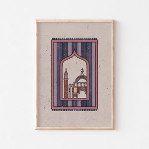 Rincón de oración, arte islámico, ilustración infantil, decoración islámica del hogar, arte de pared de Ramadán, ideas de regalos de Ramadán, póster de Ramadán, impresión artística de habitación infantil.