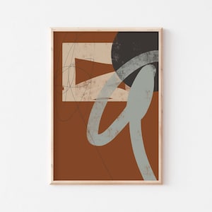 Mid Century Wandkunst/Rost Kunstdruck/Kunstdruck/Retro blau, beige, terrakotta erdfarben digitaler Download/zeitgenössisches Wohndekor.