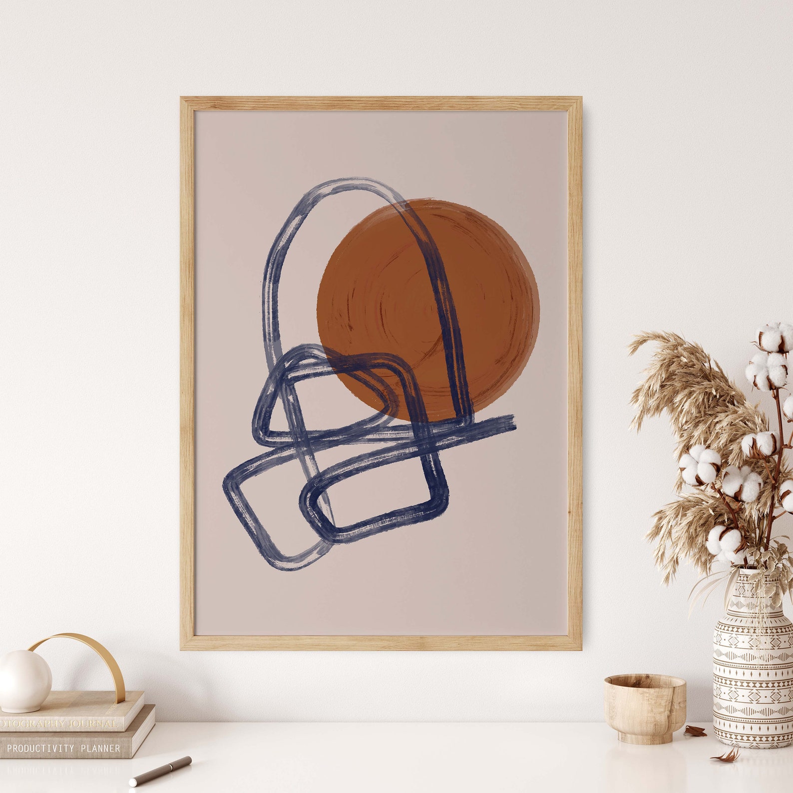 Burnt Orange/navy Blue Abstract Art/modern Wall Art Etsy