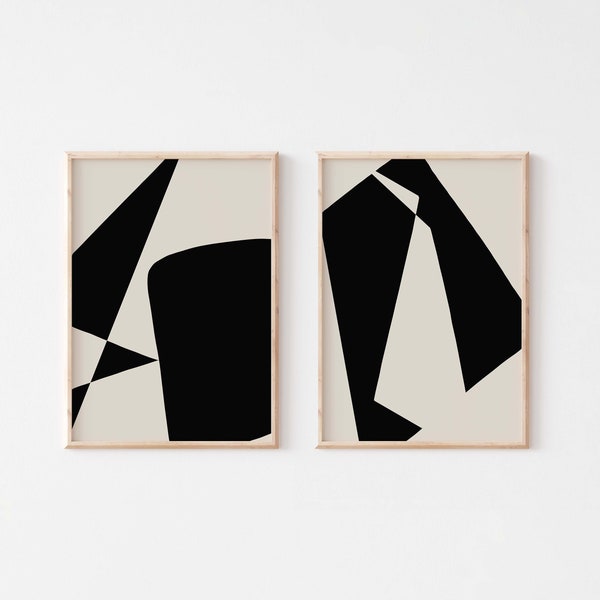 Set of 2 Abstract wall art/Black and beige wall art print/Geometric wall art/Abstract painting/Extra large posters/Mid century modern prints