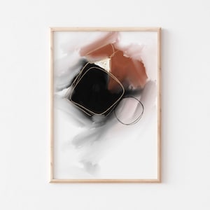 Abstract wall art/Large abstract poster/Acrylic brush stroke painting/Mid century modern art/Black and terracotta wall decor/Texture art.