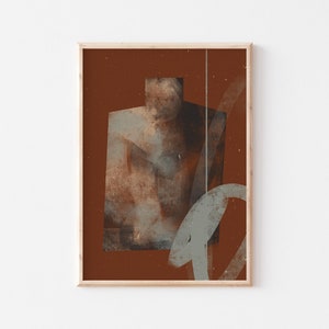 Rust abstract wall art print/Vintage abstract poster/Burnt orange blue black art print/Contemporary bohemian art/terracotta pot illustration