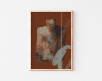 Rost orange blau schwarz Wand Kunst / abstraktes Poster / Vintage Kunst / abstraktes Poster / Boho Kunst / Terrakotta Illustration