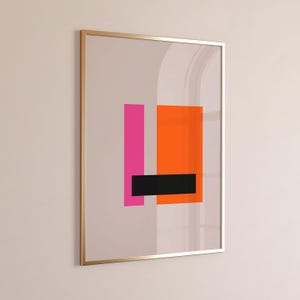 Geometrischer Color Block Kunstdruck: Poster in Pink, Orange & Schwarz