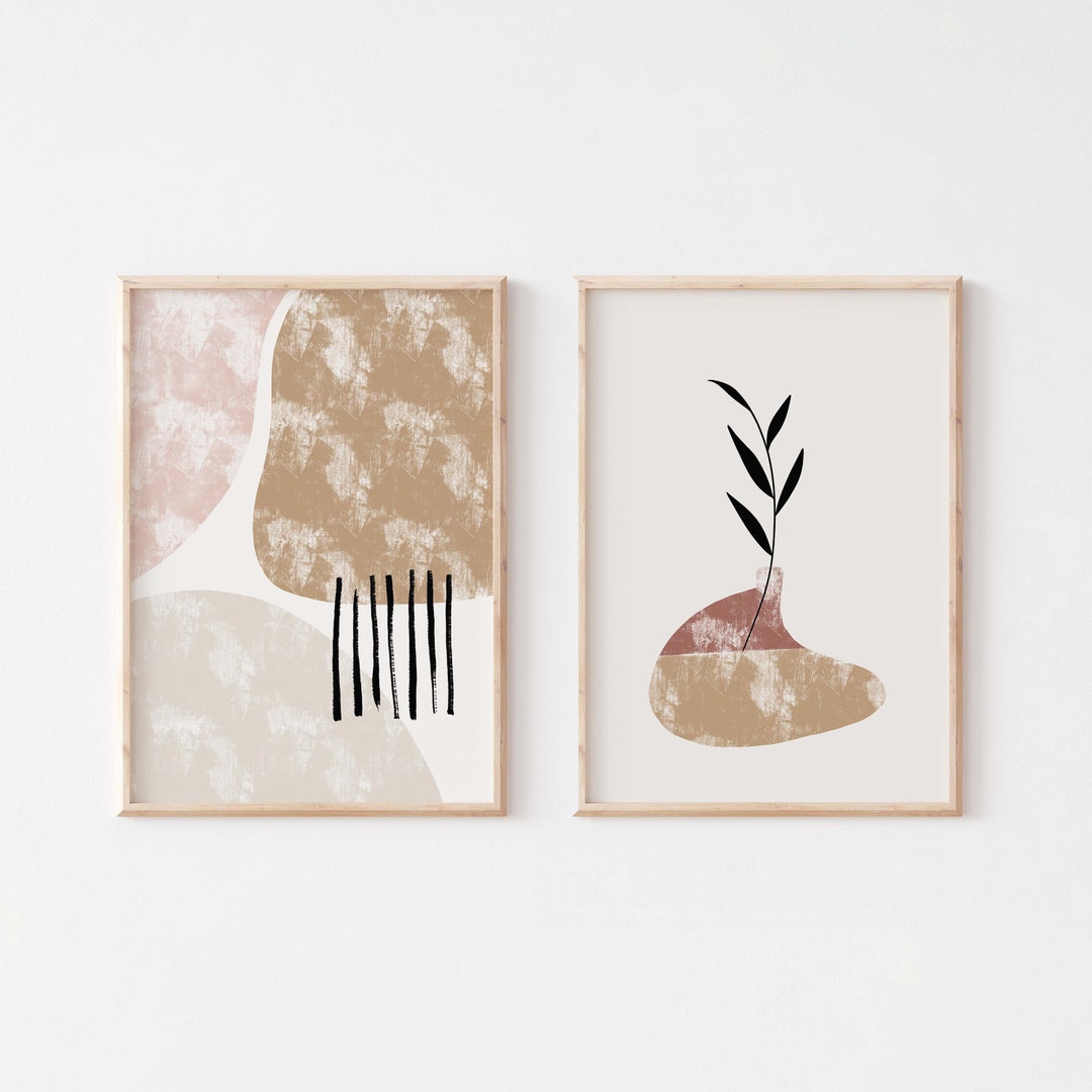 Boho Wall Art Prints/set of 2 Botanical Abstract Art/texture Neutral ...