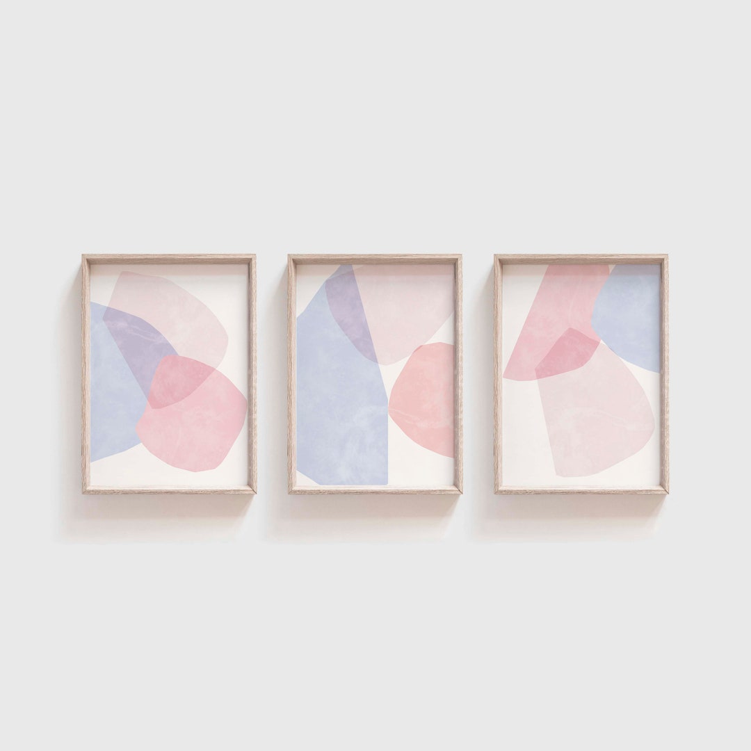 Set of 3 Pastel Abstract Wall Art Prints/large Nursery Room Wall Decor