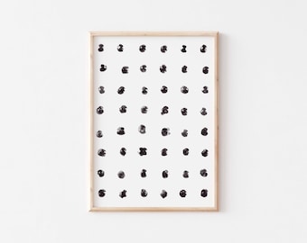 Extra large Polka dots minimal abstract art/Scandinavian Black and white wall art/Mid century modern poster/Contemporary abstract painting.