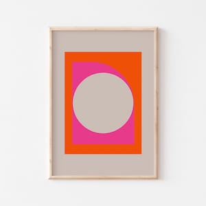 Geometric abstract wall art/Pink and Orange Contemporary art print/70x100 wall art print/Hot pink/beige Modern poster/Color block art print.