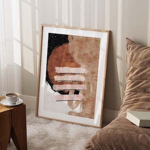 Arte de parede abstrata/Pinceladas Decoração de parede em ferrugem/Pintura contemporânea em creme, preto e marrom/Pôster de parede impresso/Impressões giclée modernas em bege.