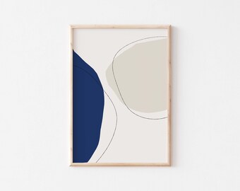 Mid century modern abstract wall art/Modern dark blue/beige boho prints/Vintage contemporary art/Printable scandinavian instant art print.