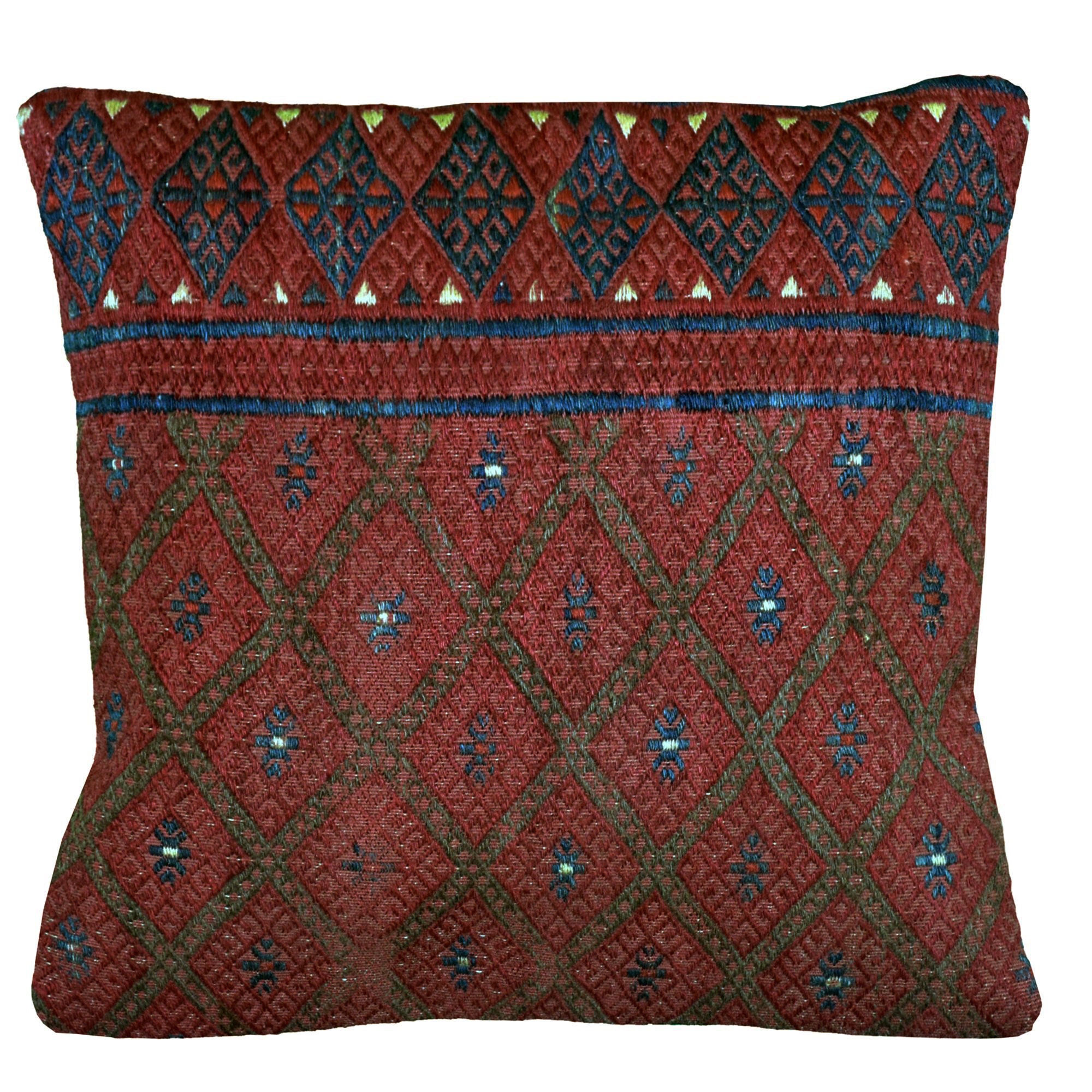 Couverture Rouge de Coussin Kilim Cru Faite à La Main Des Fragments Tapis | Deux Autres Morceaux Mêm