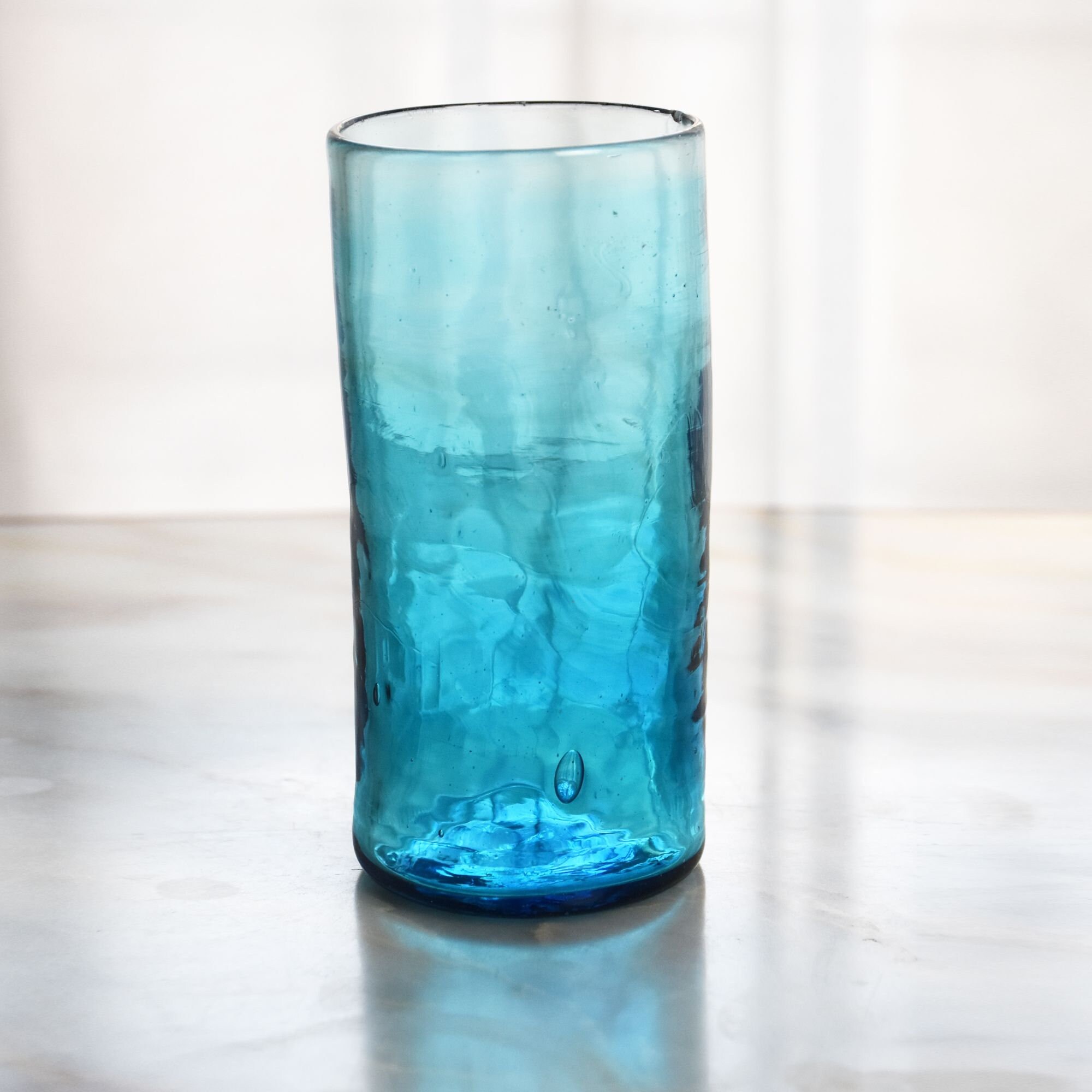 8 Verres d'eau Droite Turquoise en Verre Soufflé Artisanal | Vous Pouvez Mélanger Les Couleurs et Mo
