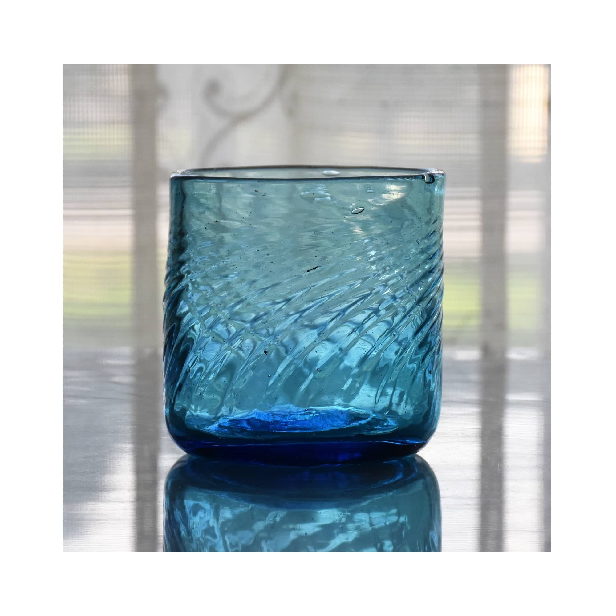 8 Verres à Eau Rayés Turquoise Faits La Main de Verre Soufflé Syrien | Vous Pouvez Mélanger Les Coul