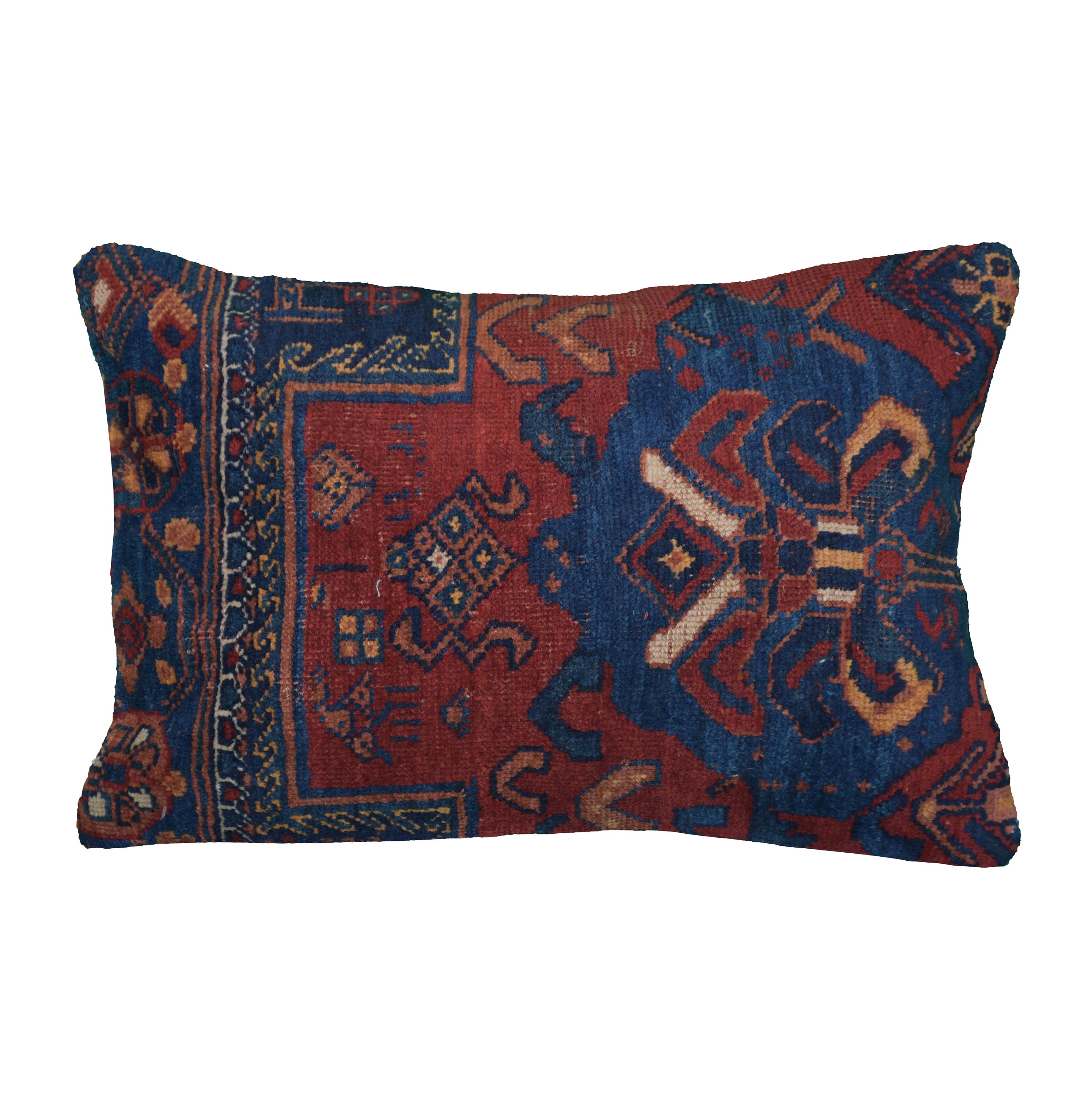 Couverture de Coussin Vintage Faite Fragments Antiques Tapis Anatolien