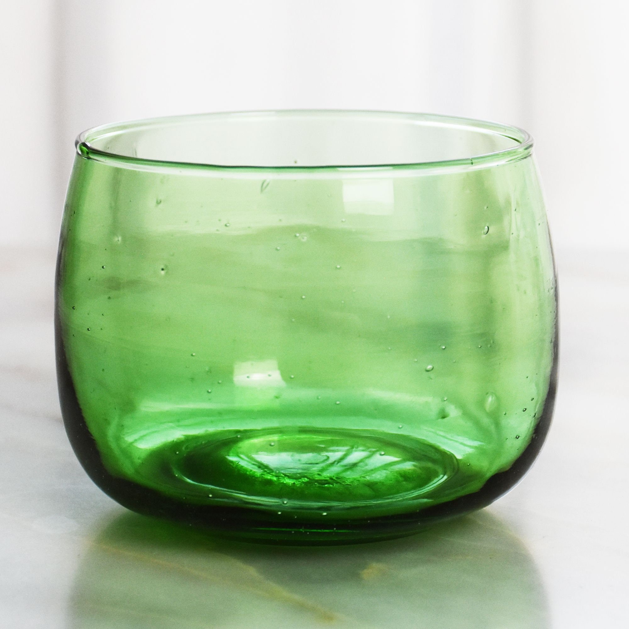8 Verres d'eau Ronds Verts Faits à La Main Du Verre Soufflé Syrien | Vous Pouvez Mélanger Des Couleu