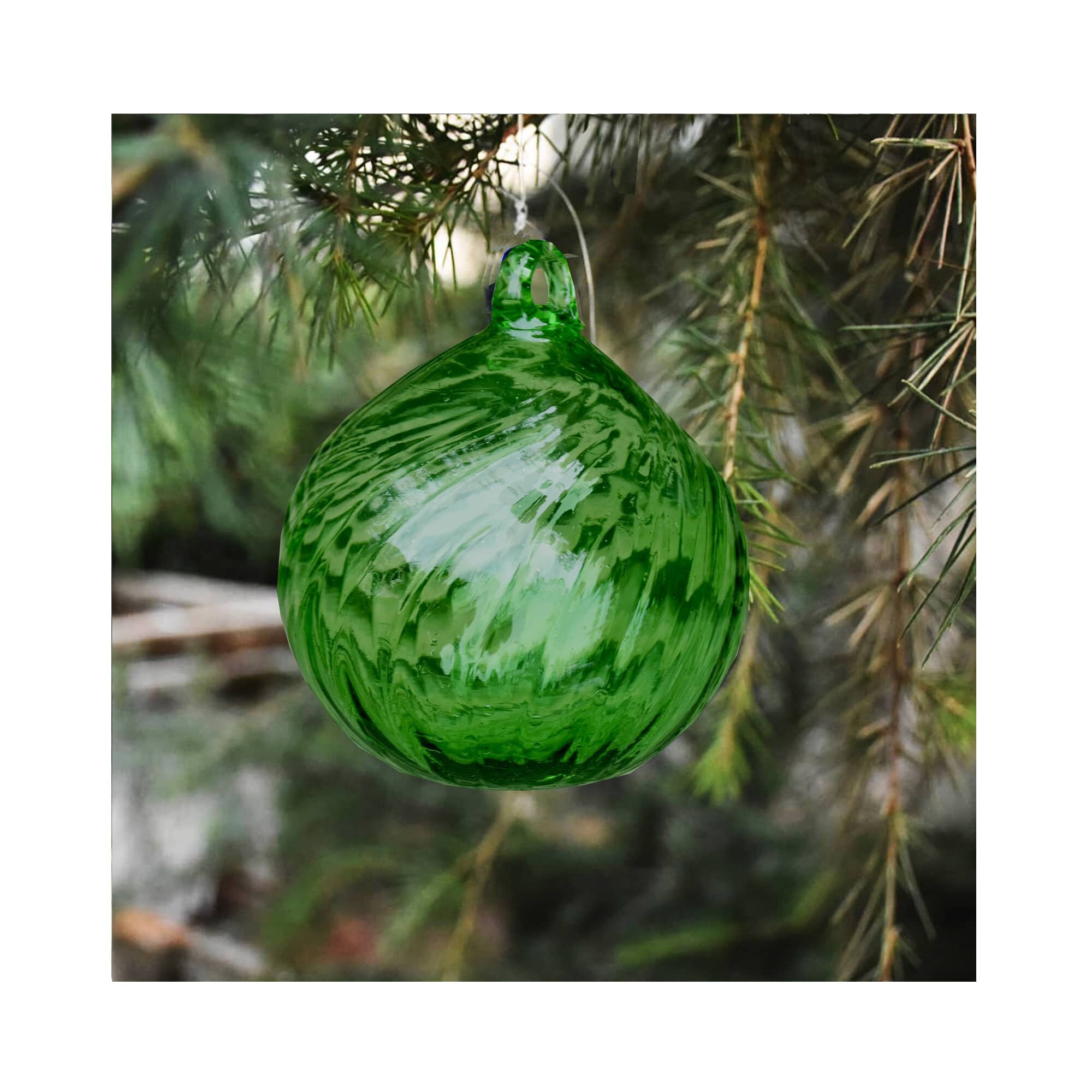 10 Grandes Boules de Noël Rayées Vertes Faites à La Main en Verre Soufflé Syrien | Vous Pouvez Passe